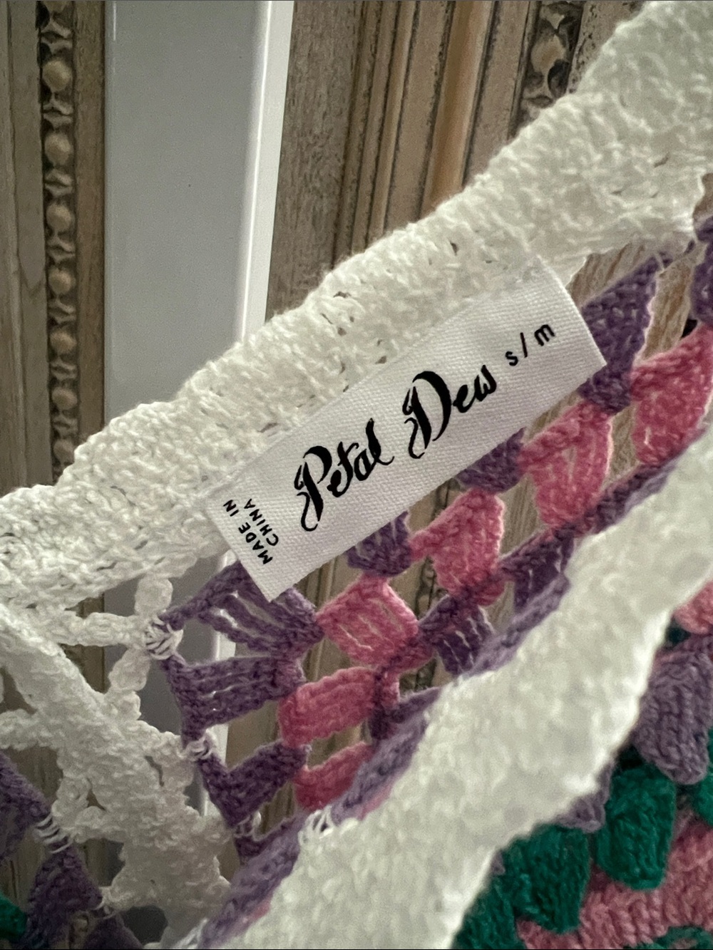 Boho Crochet Fringe Tank Top in White, Purple & Green - Picture 2 of 4